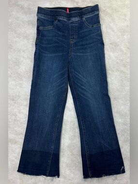 SPANX High Rise Sz Medium Dip Dye Colorblock Raw Hem Crop Flare Pull On Jeans